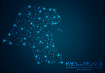 Abstract mash line and point scales on dark background with map of Kuwait.3D mesh polygonal network line, design sphere, dot and structure. Vector illustration eps 10.
