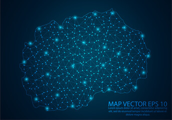 Abstract mash line and point scales on dark background with map of Macedonia.3D mesh polygonal network line, design sphere, dot and structure. Vector illustration eps 10.