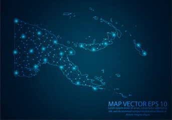 Abstract mash line and point scales on dark background with map of Papua New Guinea.3D mesh polygonal network line, design sphere, dot and structure. Vector illustration eps 10.