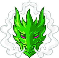 The Green Dragon with Stoned Eyes Breathing Smoke