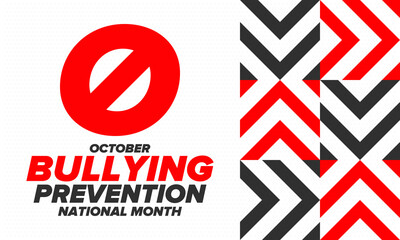 Obraz premium National Bullying Prevention Month in October. Stop bullying. Annual nationwide campaign to keep all youth safe from bullying. Orange color. Poster, card, banner, background. Vector illustration