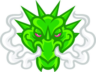 The Green Dragon with Stoned Eyes Breathing Smoke