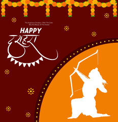 Greeting card of happy dusshera  illustration of Lord Rama giving blessing in Navratri festival of India happy Vijayadashami'. Vector illustration.