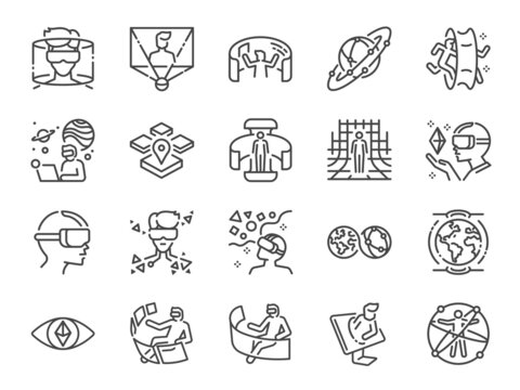 Metaverse line icon set. Included the icons as Virtual, World, Virtual reality, VR, digital, earth 2, Futuristic and more.