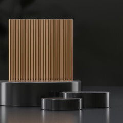 Black and gold modern podium stage stand for product placement 3d render 