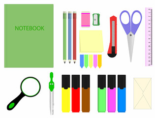 Set of stationery for school, student, designer, financier, accountant, economist.