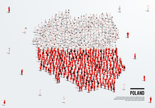 Poland Map and Flag. A large group of people in the Poland flag color form to create the map. Vector Illustration.