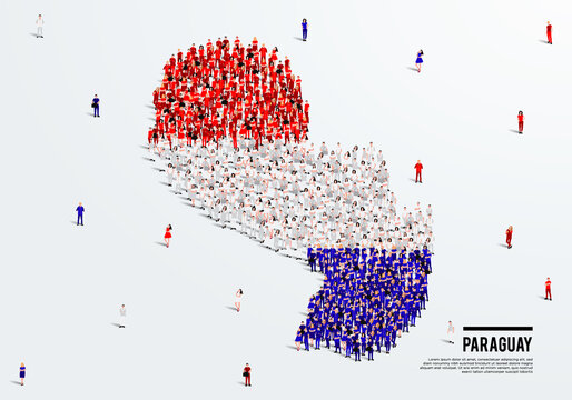 Paraguay Map and Flag. A large group of people in the Paraguay flag color form to create the map. Vector Illustration.