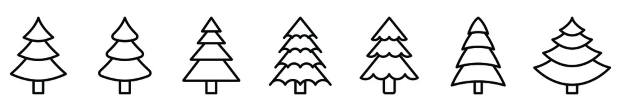 Christmas tree icon. Set of linear christmas tree icons on white background. Vector illustration