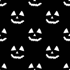 Black background and white face of Jack-o-lantern. Vector seamless wallpaper.
