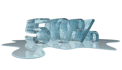 Melting ice percent numbers on white backround,with ice water. Sale discount percent values.