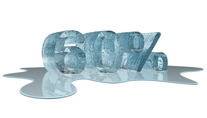 Melting ice percent numbers on white backround,with ice water. Sale discount percent values.