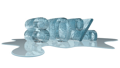 Melting ice percent numbers on white backround,with ice water. Sale discount percent values.