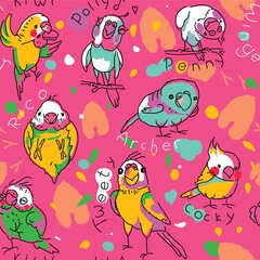 Seamless tropical background with parrots
