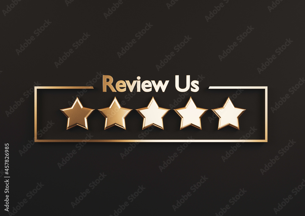 Poster five golden stars on black background for the best customer client evaluation for use product and se