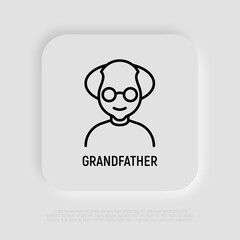 Grandfather in eyeglasses thin line icon. Modern vector illustration for avatar.