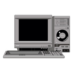 The retro desktop white computer with monitor, keyboard and mouse on the white background in EPS10