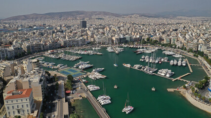 Fototapeta premium Aerial drone photo of famous port and Marina of Zea or Pasalimani in the heart of Piraeus, Attica, Greece