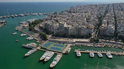 Rolgordijnen Aerial drone photo of famous port and Marina of Zea or Pasalimani in the heart of Piraeus, Attica, Greece © aerial-drone