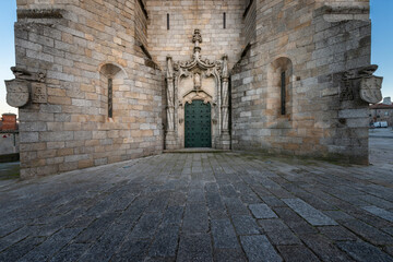 Detail of the Manueline Style main entrance of the Guarda Cathedral (Se da Guarda) in the city of Guarda, Portugal.