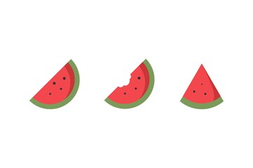 Piece of Watermelon Set Icon Sign Flat Illustration on White Background