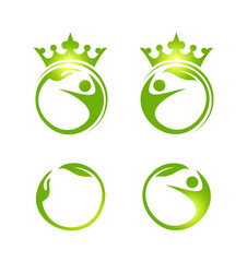 Simple Circle Leaf hand and Crown Vector Sign
