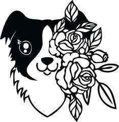 Floral Collie Dog Vector Illustration