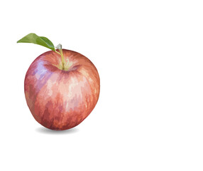 Illustration, red gala apple, 1 fruit, and 1 leaf, white background.