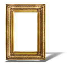 Old antique golden frame isolated on white background