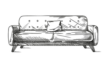 Sketch sofa isolated on white background. Vector