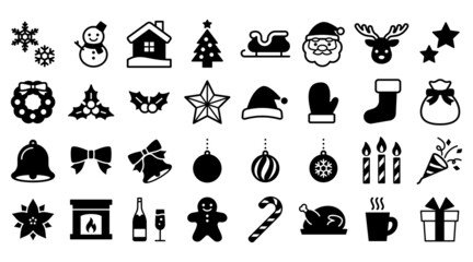 クリスマスのシルエットアイコンセット　Christmas silhouette icons