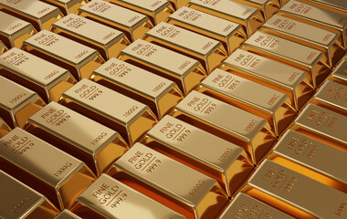 3D Rendering. gold bars. Financial concepts
