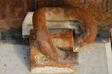 RAILWAY TRACK SWIVEL OF IRON. SWIVEL FIXED IN STONE.