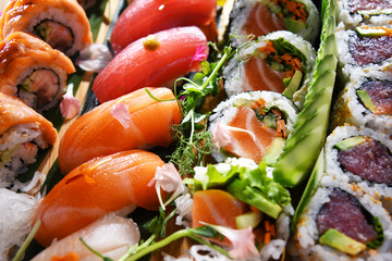 Composition with a variety of sushi rolls