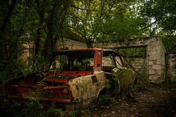 Abandoned car in the Chernobyl zone 