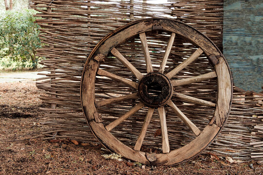 old wooden wheel from a cart