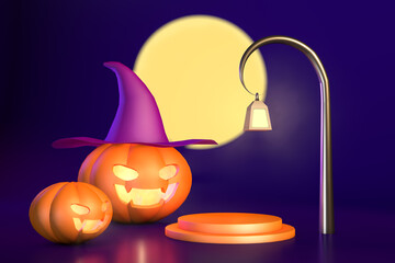 Orange pumpkin for halloween  product advertising, 3D rendering