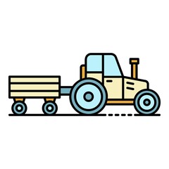 Tractor with trail icon. Outline tractor with trail vector icon color flat isolated