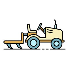 Small tractor plow icon. Outline small tractor plow vector icon color flat isolated