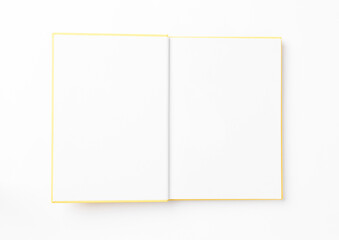 Fototapeta premium Open empty photo album on white background. Top view