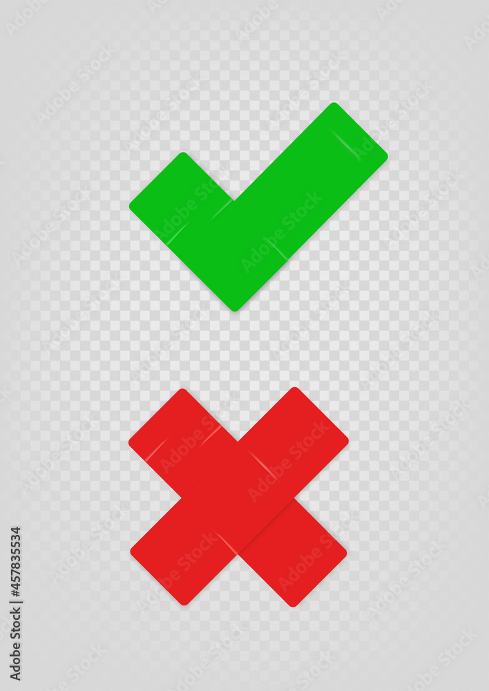 Poster Good and bad check marks vector set isolated on transparent background