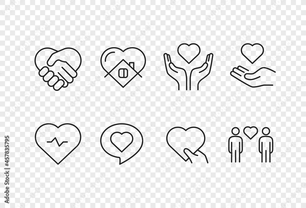 Aufkleber Thin line linear pictograms with heart isolated on transparent background