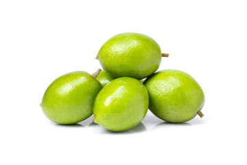 Green olive fruit isolated on white.