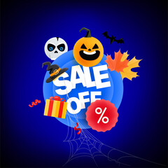 Halloween sale off. Vector banner with halloween characters