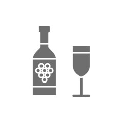 Bottle of wine with glass grey icon.