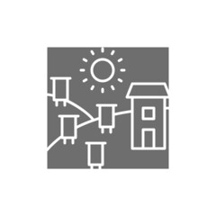 Apiary, hives on field grey icon. Isolated on white background