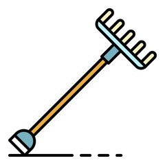 Farm rake icon. Outline farm rake vector icon color flat isolated