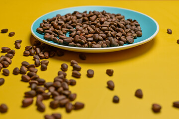 pine nuts scattered on a plate on a yellow background