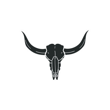 Longhorn Skull Icon Silhouette Illustration. American Cattle Vector Graphic Pictogram Symbol Clip Art. Doodle Sketch Black Sign.