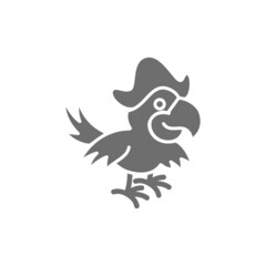 Pirate parrot, Ara bird grey icon. Isolated on white background